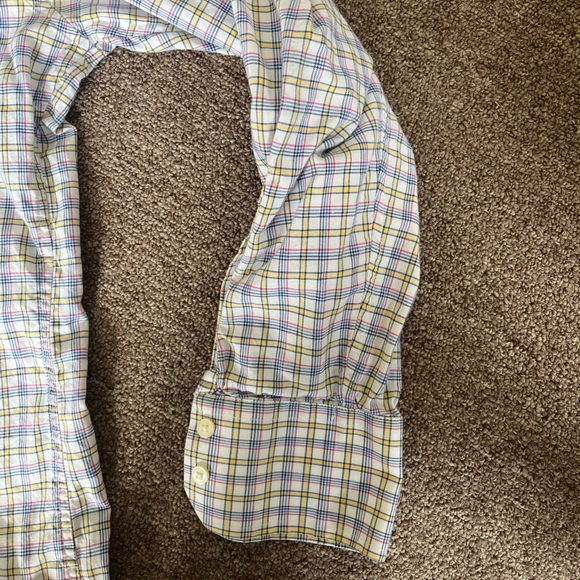 Thomas Pink Button Up Collared Blue Yellow Check Pattern Dress Shirt Size 16 - Picture 5 of 8